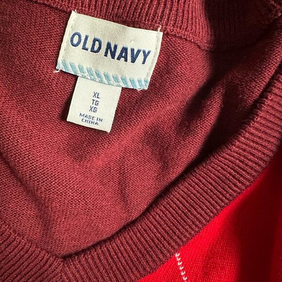 Old Navy Burgundy Red Argyle Sweater V Neck Golf Caddyshack Preppy Gilmore XL - Picture 3 of 7